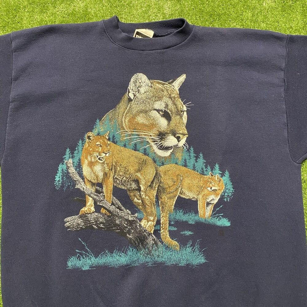 Vintage 90s Florida Panther Animal Nature Crewneck Sweatshirt Navy Men's 2XL - Picture 12 of 14
